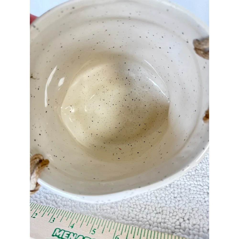 Creative Co Op Speckled Ceramic Planter‎ Pot Rustic Rope Detail Decorative